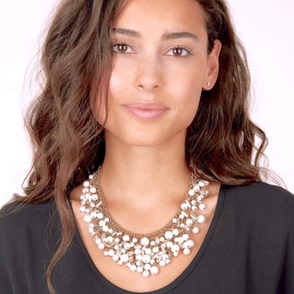 Stella & Dot | Eve Crystal+Pearl+Vintage Gold Retired Bib Statement Neck… - Picture 3 of 4
